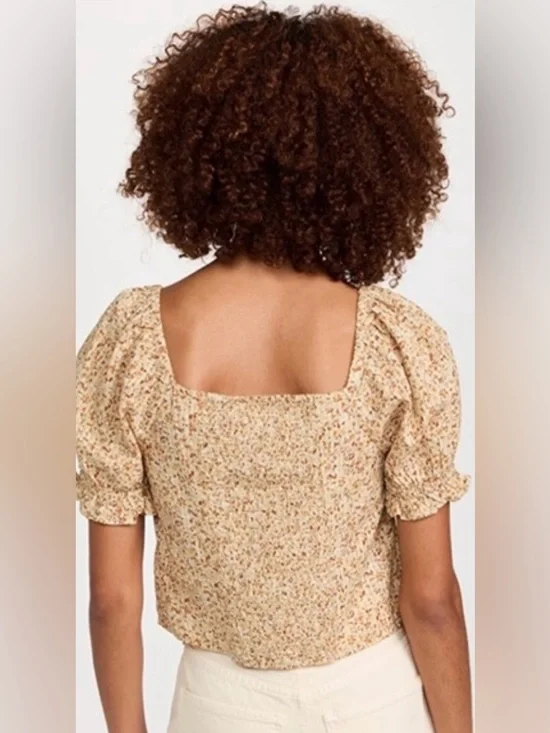 Madewell Hopewell Cottage Garden Puff Sleeve Crop Top in Sunfaded Sage size M - Picture 3 of 9